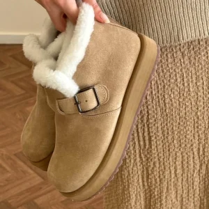 Winter Suede Boots Women Shearling Fur Lined Ankle