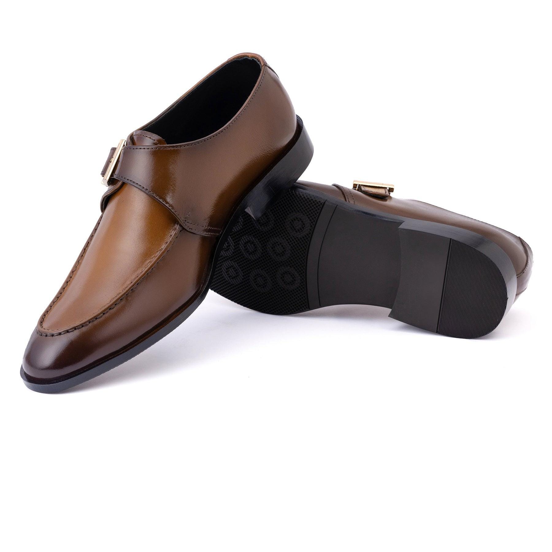 Men's Brown Leather Double Monk Strap Dress Shoes