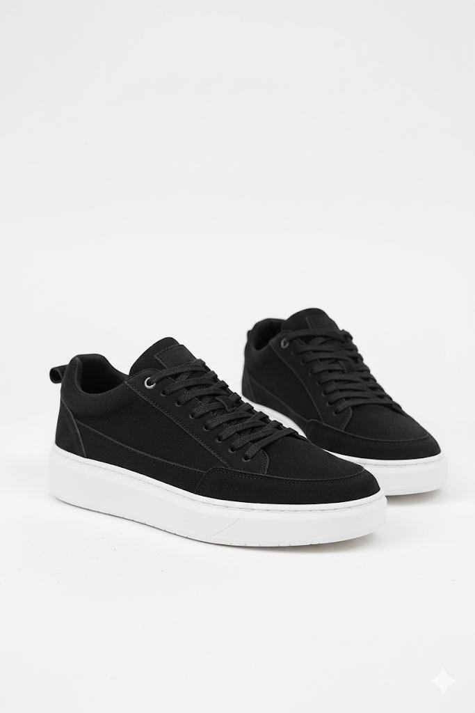 Men's Black Canvas Sneakers With White Platform Sole