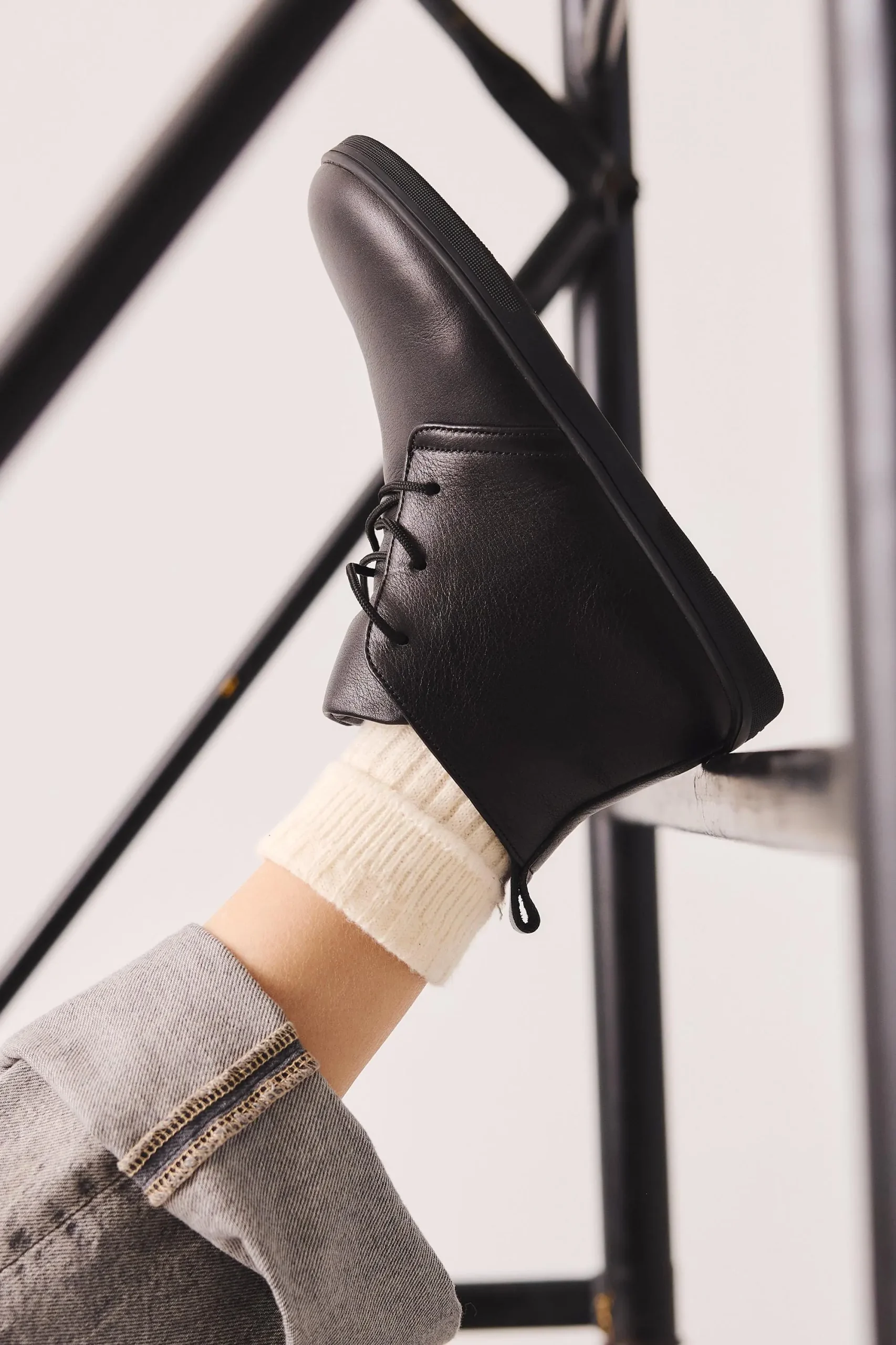 Barefoot Black Leather Boots For Women Wide Toe