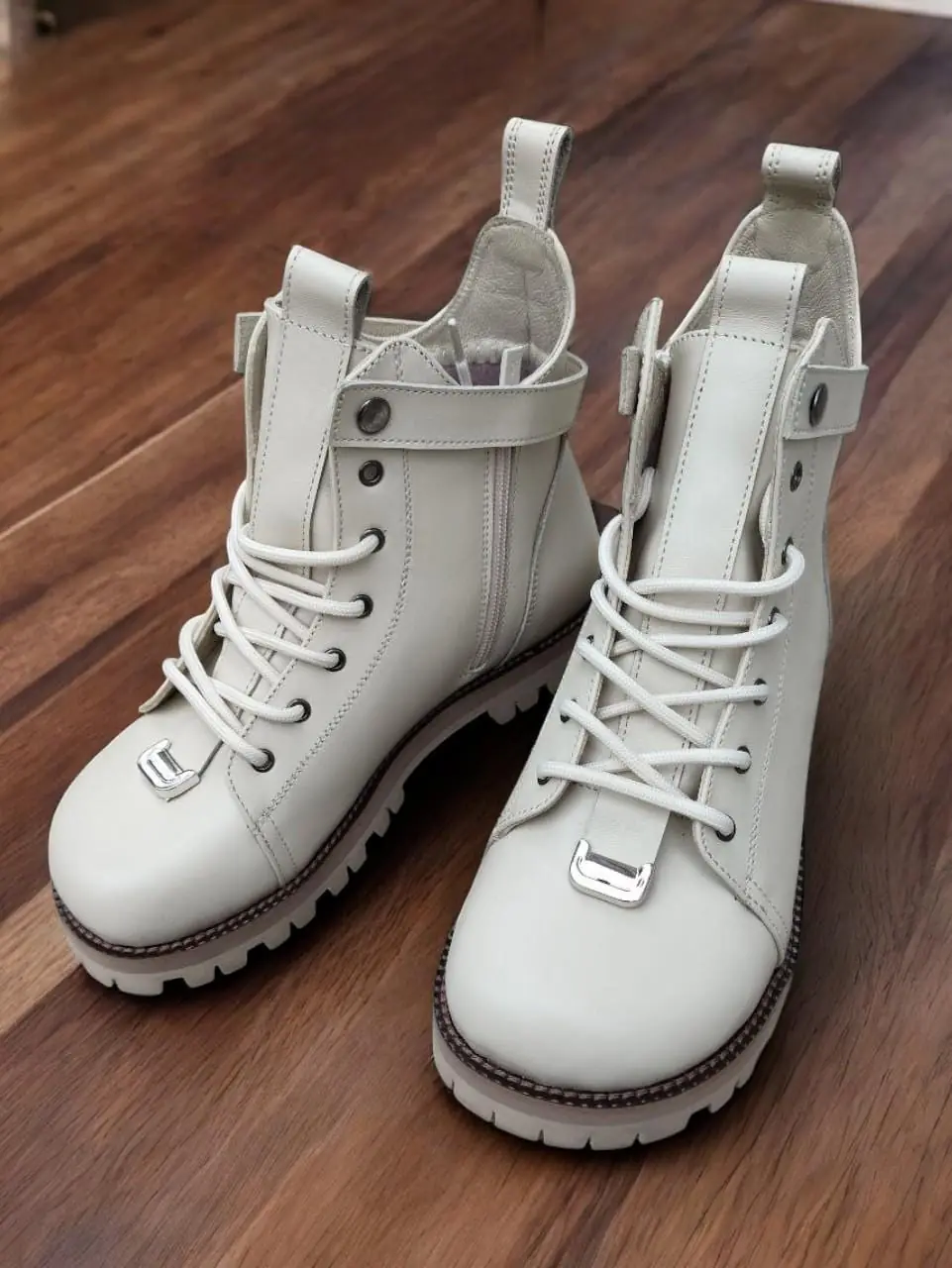 Black Leather Combat Boots For Women Handmade Winter